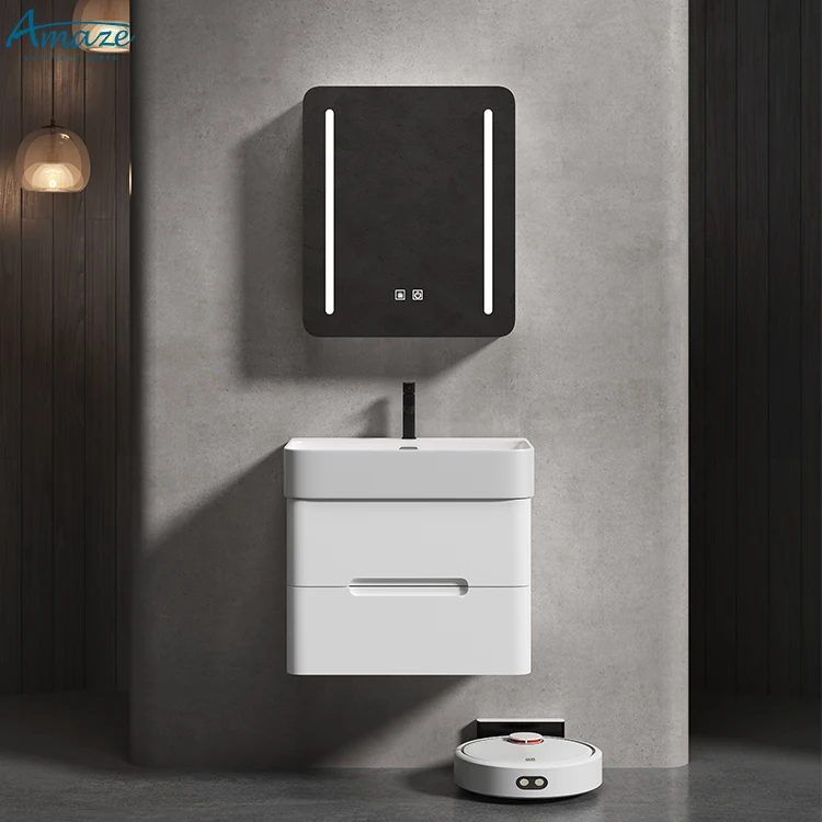 Modern Double Drawers Bathroom Vanities Pvc Bathroom Cabinet With Mirror Wash Basin for Hotel Bathroom