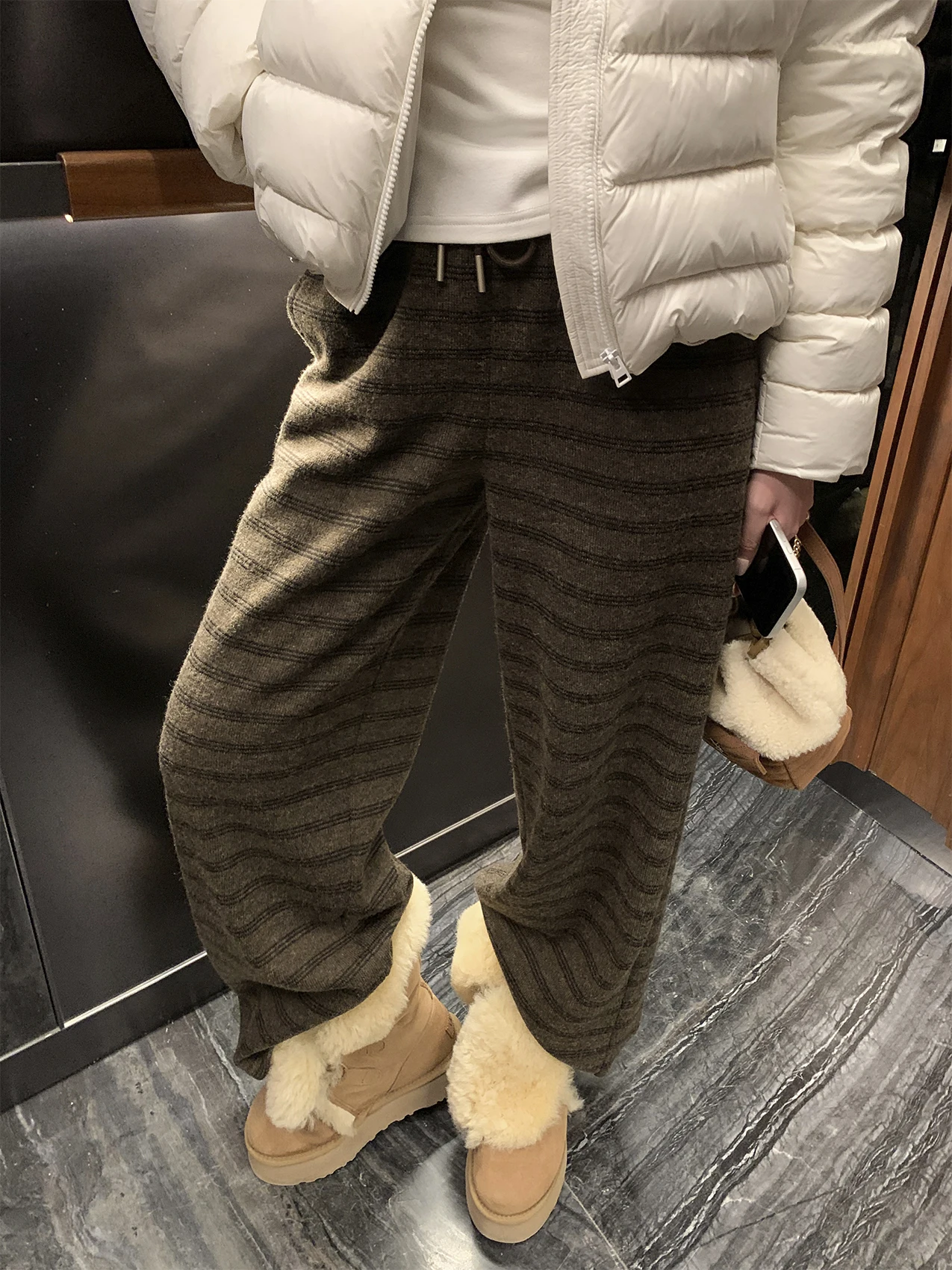 

Брюки Middletone Lazy в полоску, свободные, удобные, на флисовой подкладке, повседневные, широкие, длинные, с высокой талией, прямые, фасона «труба»