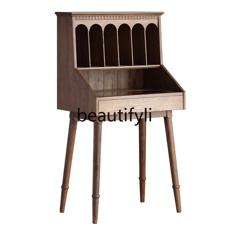 

All solid wood light retro dresser bedroom bedside dressing table black walnut