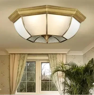 

Copper European ceiling lamp Full copper bedroom Glass solder lamp copper lighting