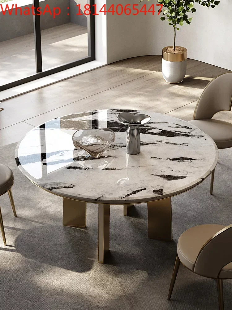 Marble round table home villa large flat floor high-end dining table with turntable Italian minimalist dining table