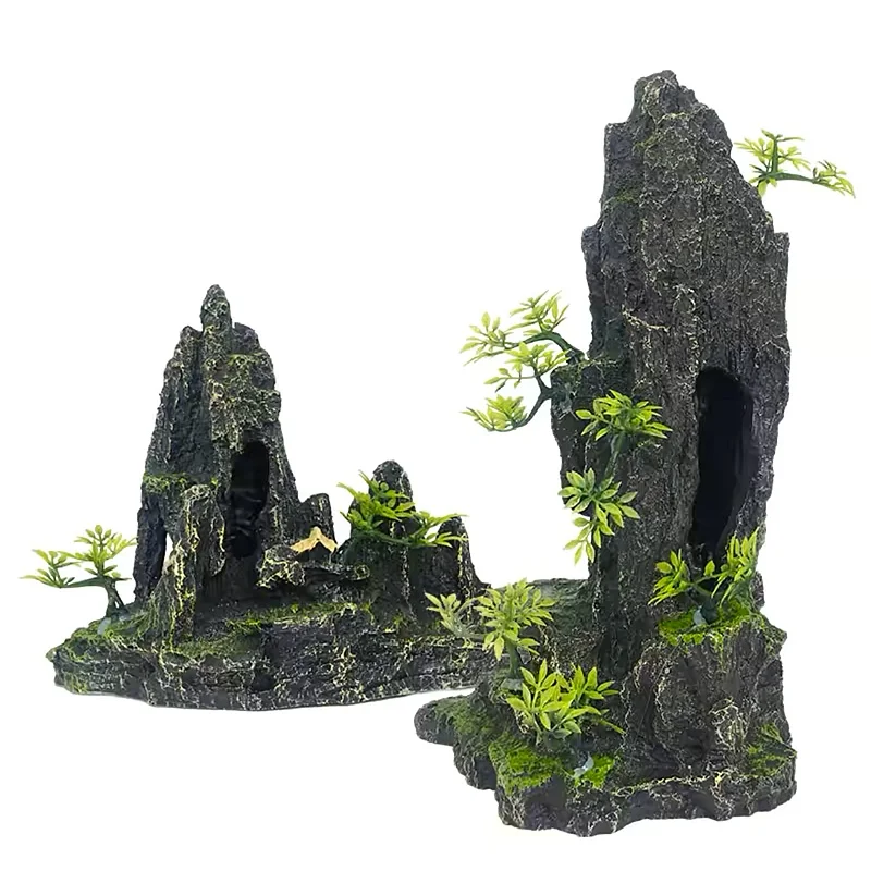 Artificial Resin Rockery Ornaments for Fish Tank Fake Tree Jungle Bird House Aquarium Accessories 1PC