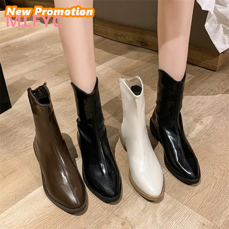 Autumn and Winter New Pointed V-Neck Medium Thick Heel Versatile Western Denim Short Boots Women's Slim Elastic Boots