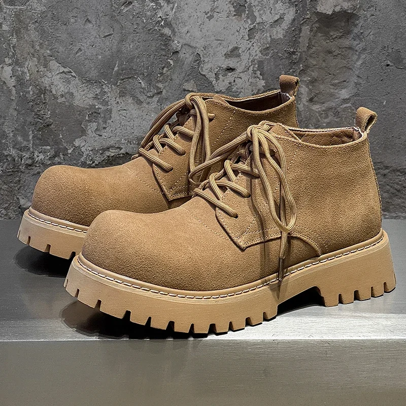 

High Quality Shoes for Men 2025 New British Style Mens Short Boots Big Toe Derby Ankle Boots Fad Designer Men Shoes Botas Hombre