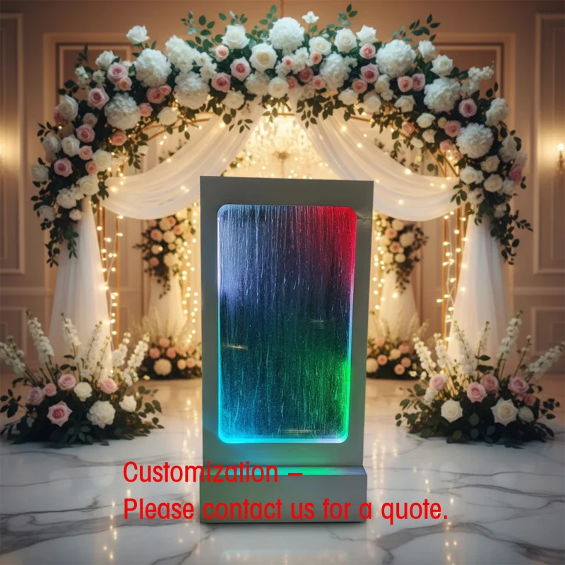 custom.Wedding Decoration Props Event Welcome Sign Waterfall Background Tempered Glass Fountain LED Background Scree