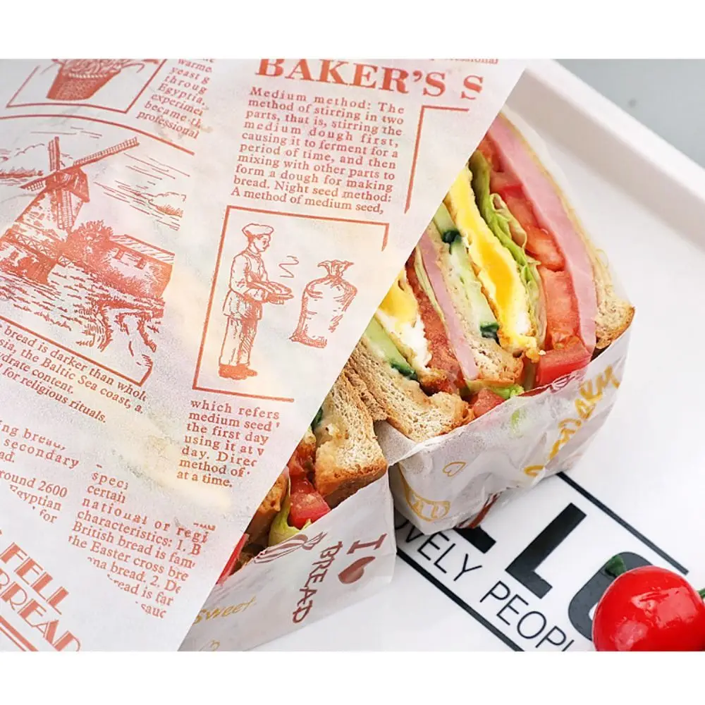 10/50pcs Anti-stick Heart Printed Wax Paper Disposable Oilproof Baking Paper Sandwich Hamburger