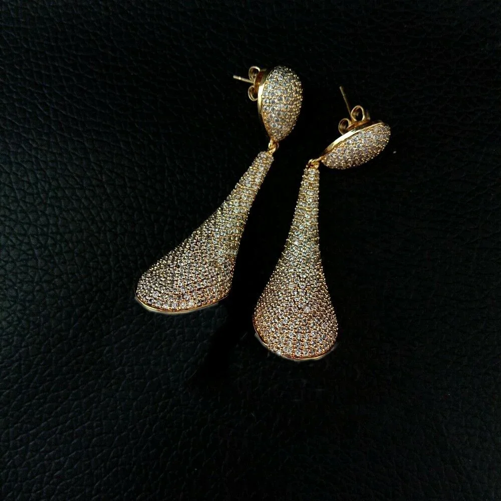1Pair Water-drop Golden plated Paved CZ Earrings Tassel Cap Jewelry Connector