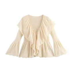 Elegant Cardigan Women French Style Ruffle Long Sleeve Women Knitwear Spring Knitted Sweatetr Top 3456101