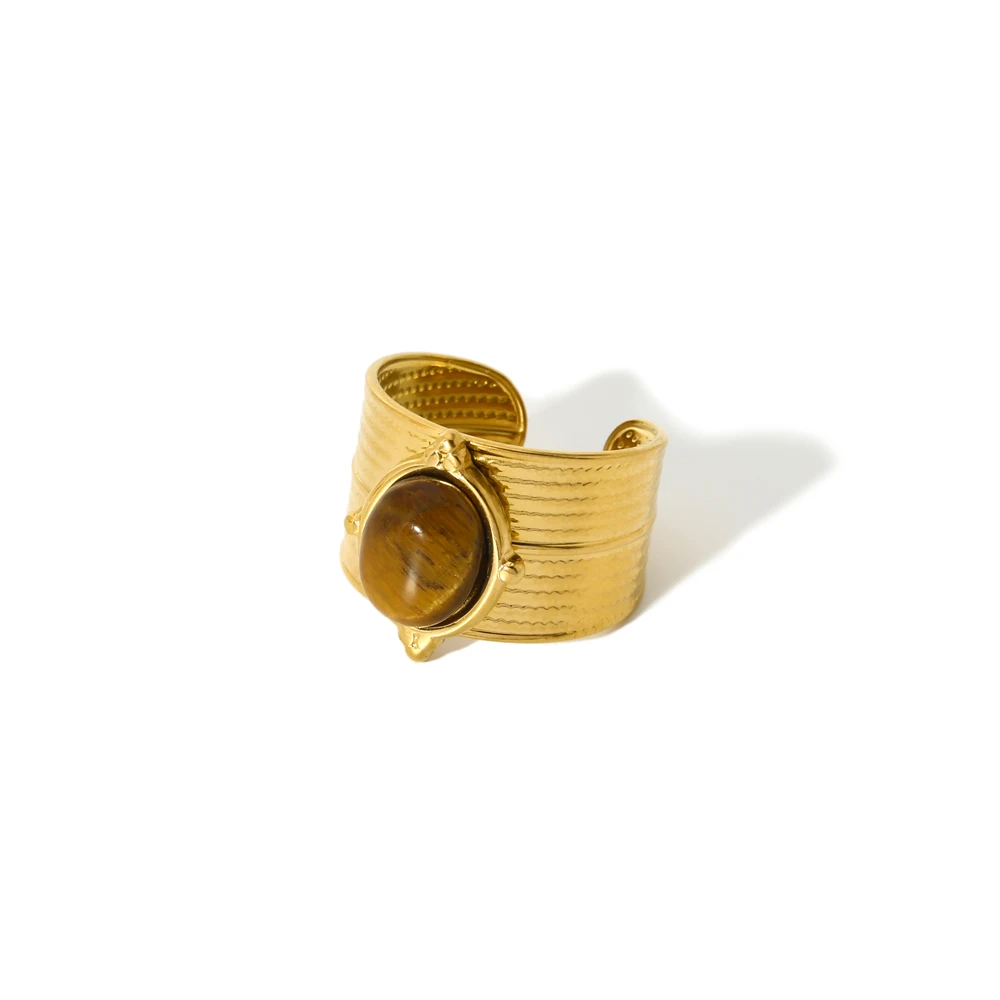 Vintage Naturstein Geometrischer Vergoldeter Edelstahlring Trendiger Modeschmuck – Detail 8