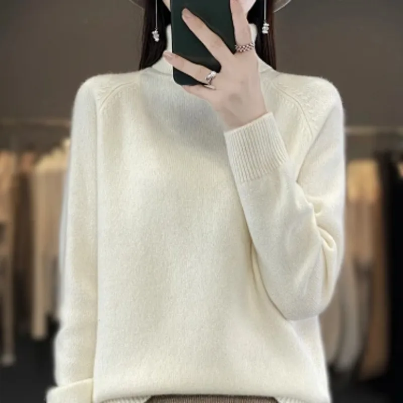 Elegant Womens Solid Turtleneck Knit Sweater Raglan Sleeve Long Sleeve Warm Inner Base Top