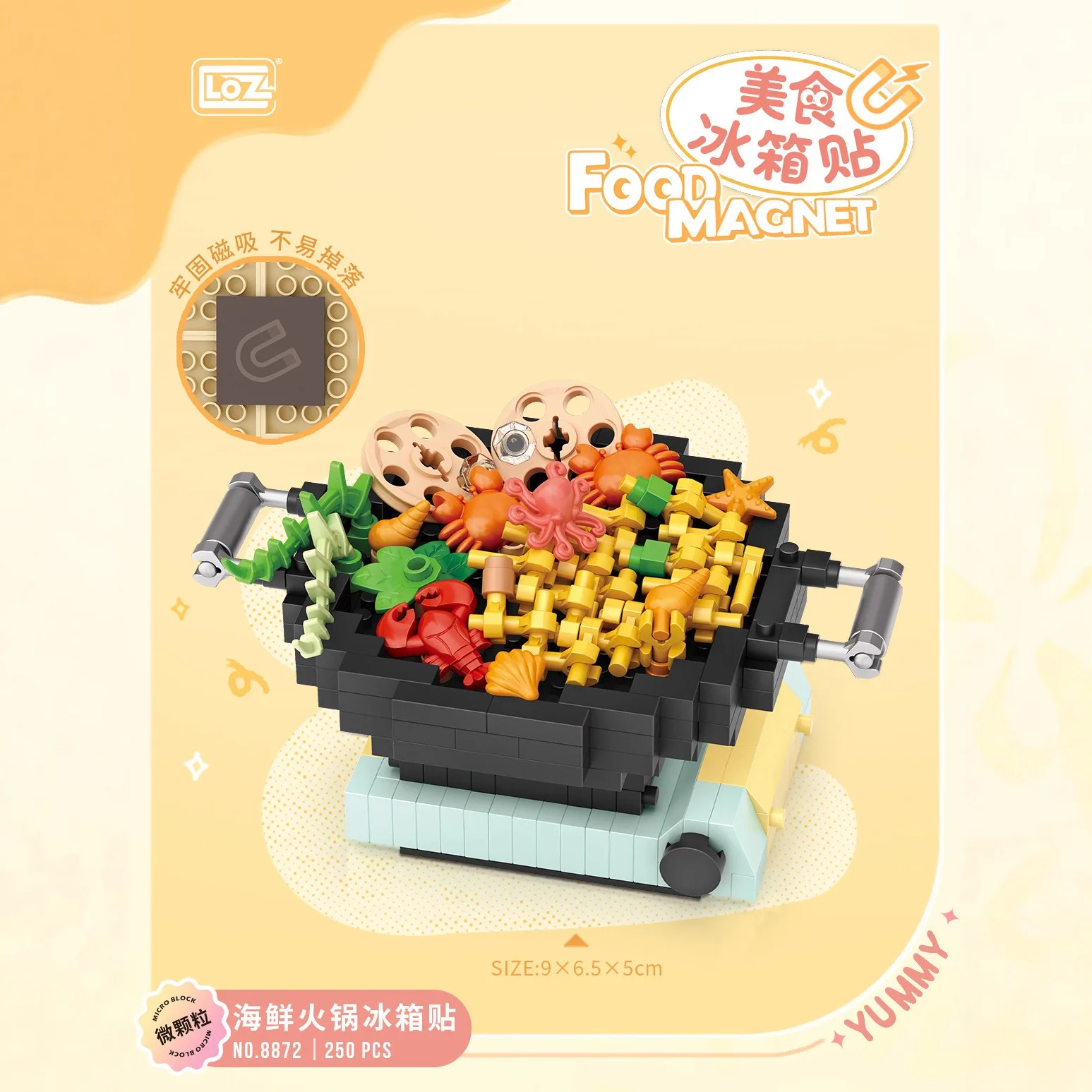 LOZ 8871 bloc de construction aimant de réfrigérateur 3d simulation stéréoscopique Oden fruits de mer pot chaud autocollant magnétique assemblage cadeau à la mode