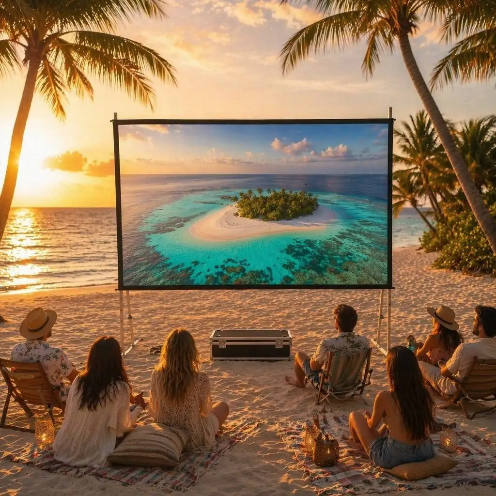 202684-100 Inch Long Throw Electric Outdoor Fast-Fold Projection Screen 16:9 Aluminum Alloy Frame for Home Office & Outdoor Usep