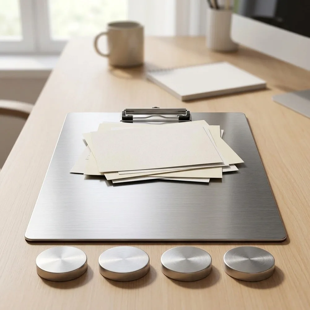 Stainless Steel Clipboard for Office Classroom Writing 230mm for x 200mm for x 10mm Silver Metal Clip Board Paper Holder