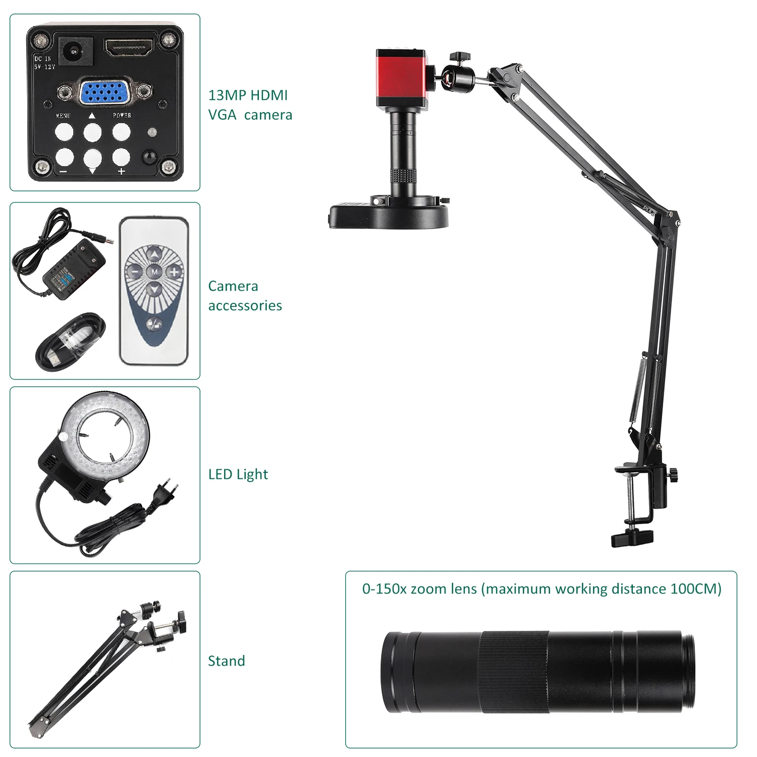YIZHAN 60MP Volledige 4K Elektronische Digitale Microscoop HDMI USB VGA Afstandsbediening 150x Soldeermicroscoop Voor Telefoons Met Ondersteuning