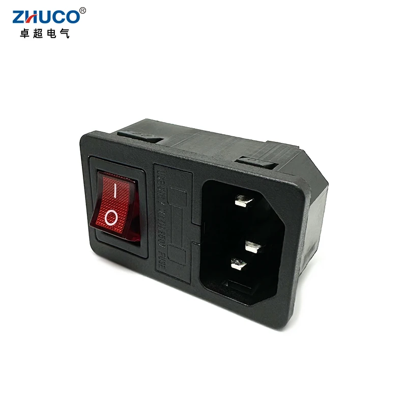 1PC LZ-14-F3 IEC320 C14 Panel Mounted 10A 5X20mm Fuse Red 250V LED Rocker Switch AC Electrical Inlet Module Power Socket