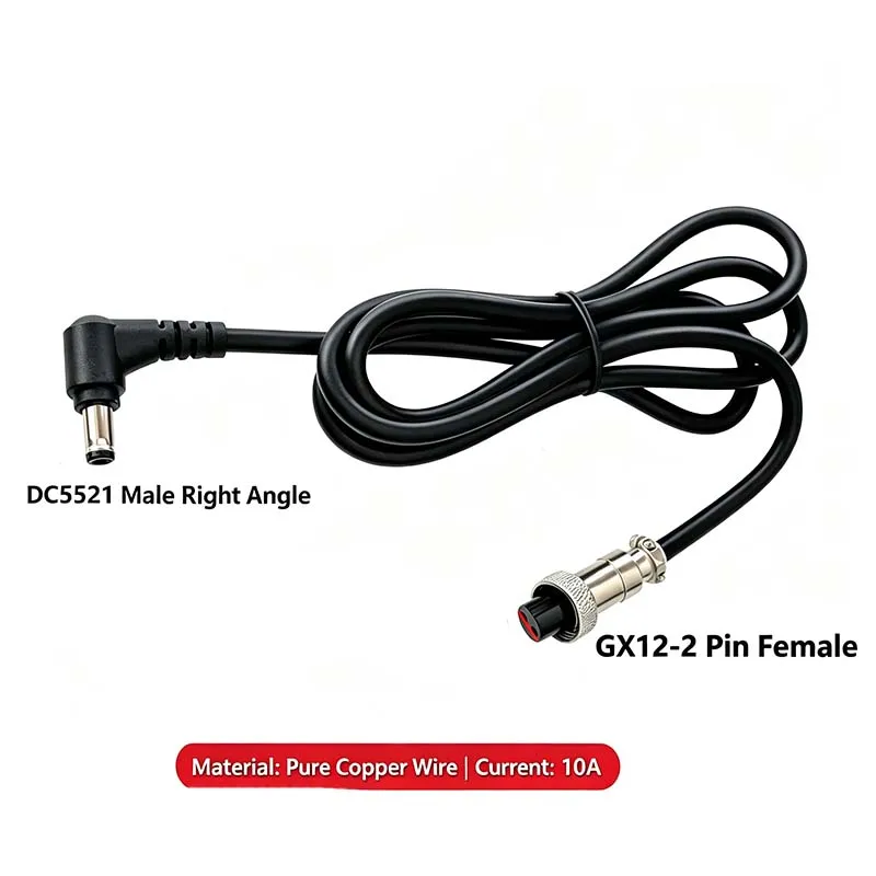 Aviation GX-12 2-Pin Female Connector to DC 5.5×21/25 mm Plug Outdoor Power Battery Charging Cable
