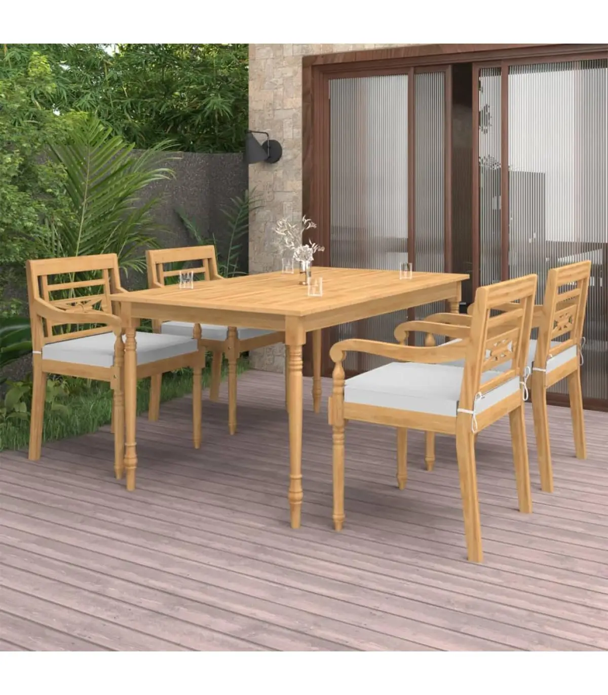 Garden sets garden dining set 5 pieces solid teak and cushions