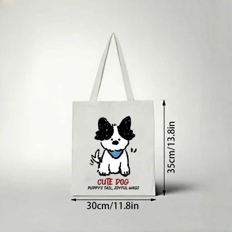 

1pc Kawaii Casual‑dog‑themed Tote Bag, Minimalist Doodle‑style Positive‑quote Casual Shoulder Bag for Women