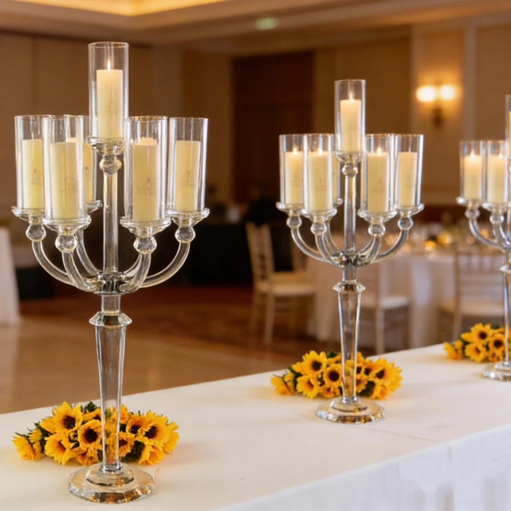 5pcs）H90cm New Design Wedding Centerpiece Table Candle Stand Unique Crystal 7 Arms Candelabra