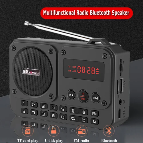 Imagen 1 del producto Mini Radio FM portátil, Radios multifuncionales, grabadora de altavoz Bluetooth con pantalla LED, carpeta de conmutación, tarjeta TF, reproducción de disco U