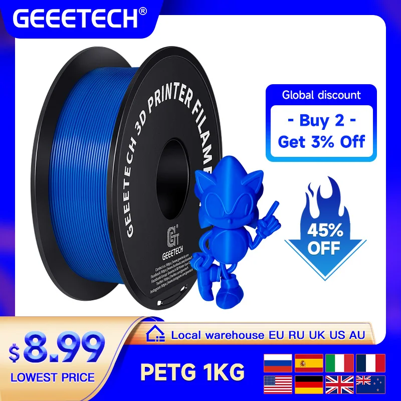 Geeetech PETG 1kg 1.75mm Filament fil d'impression 3D, emballage sous vide entrepôts locaux plastique coloré pour la plupart des imprimantes 3D FDM