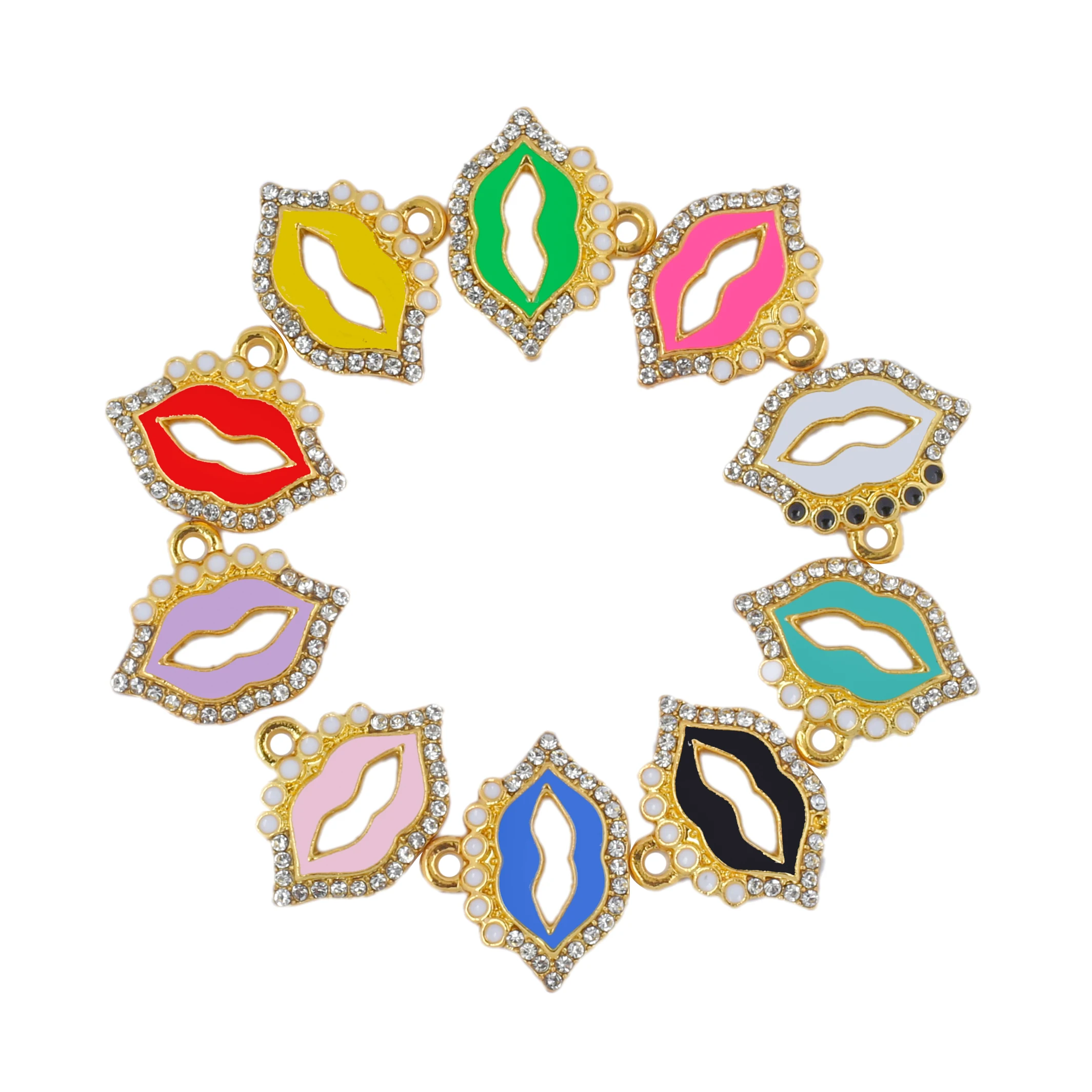 

30Pcs/Lot Cubic Zirconia Pave Lip Charms Pendant For Necklace Bracelet Keychain Jewelry Making Accessories Wholesale LIPC003