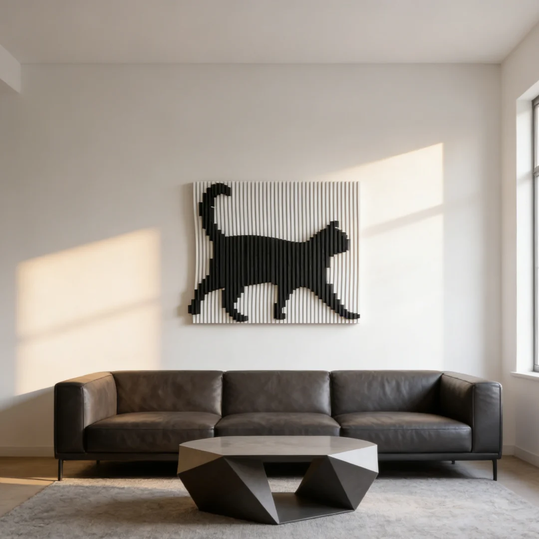 ！@Modern Black Cat Pattern Wooden Wall Decor Animal Design Home Decor for Entrance Hall Bedroom Boutique