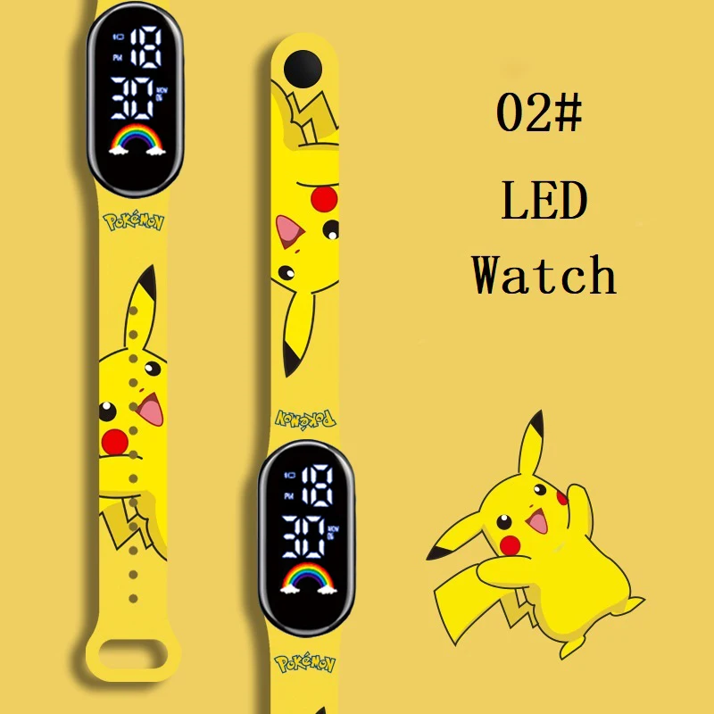 Pokemon Strap LED Electronic Watch Fashion Colorful Bracelet Touch Waterproof Anime Character Pikachu Children\'s Birthday Watchs