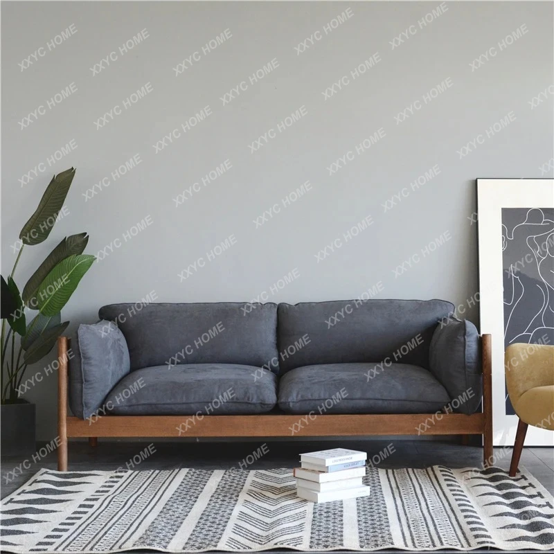 WSlight luxury three-person fabric sofa technology cloth simple modern solid wood leisure dismantling and washing