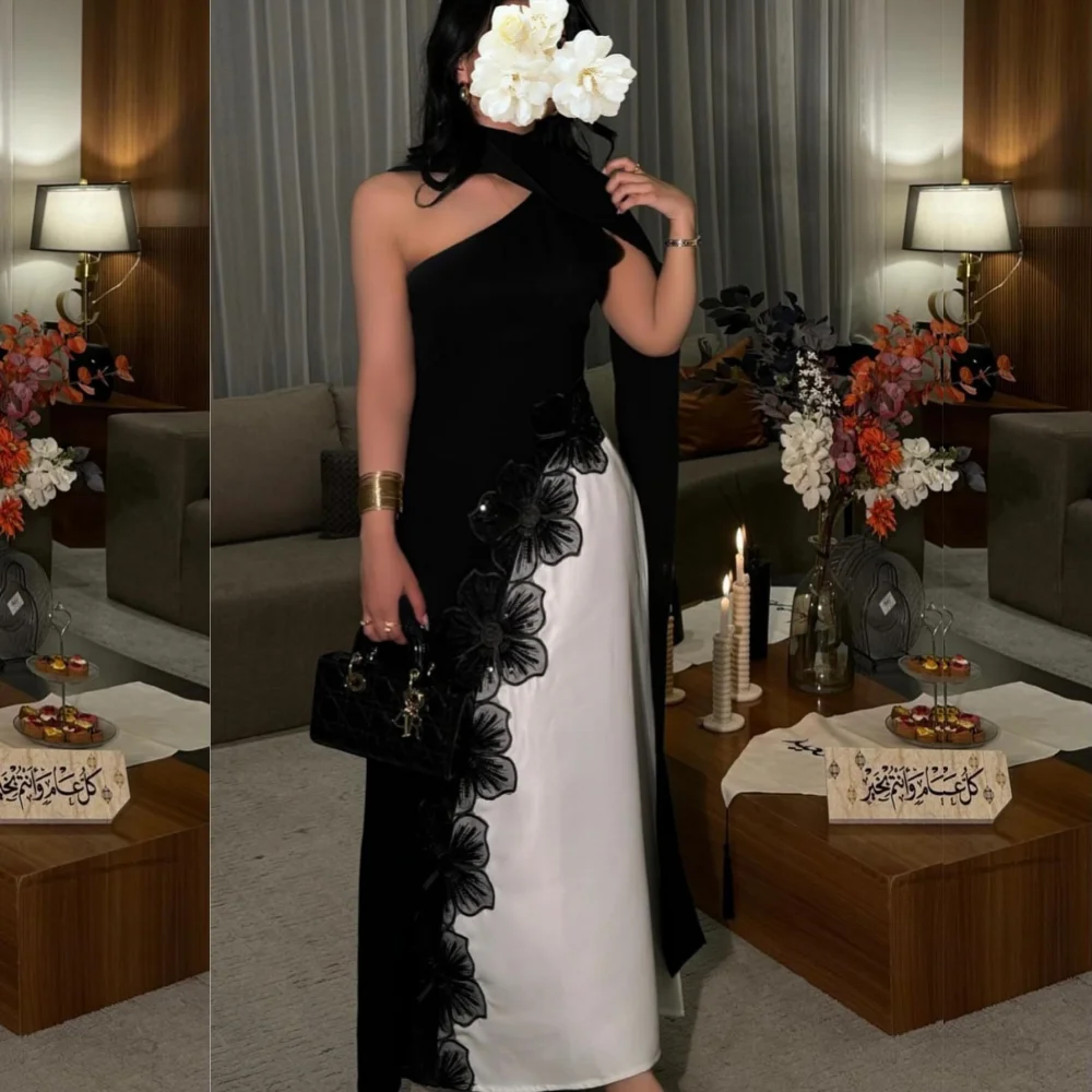 Gaun malam kasual seksi model A-line untuk acara, Gaun malam Formal motif bunga, gaun acara Bespoke satu bahu model A-line