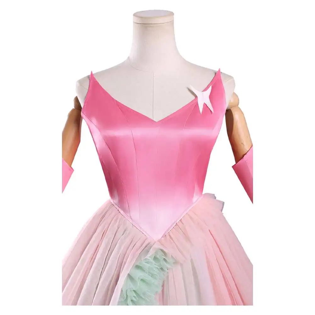 Wicked Glinda Cosplay Costume Pink Ball Gown Prinecess Dress Long Crinoline Pannier Farthingale Fancy Women Halloween Outfits