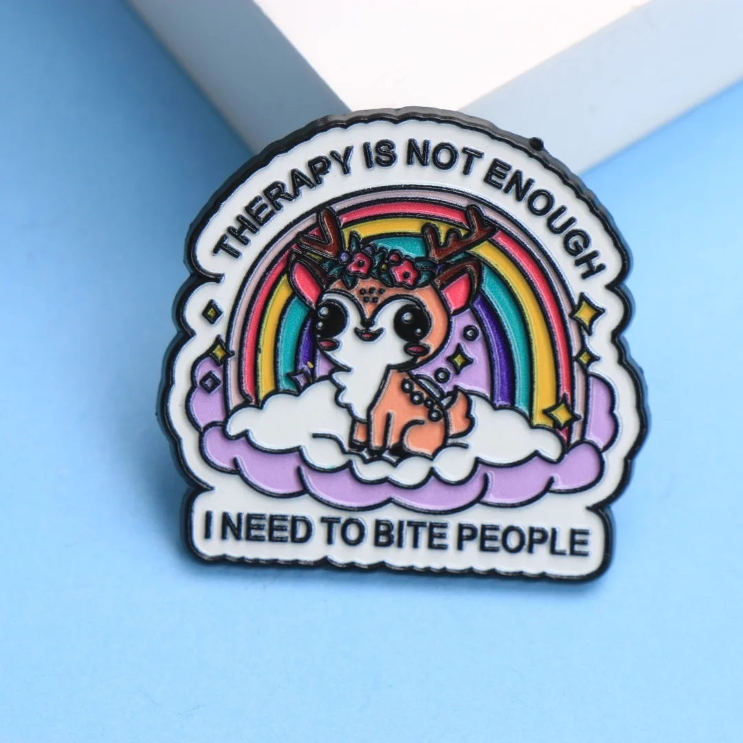 العلاج يكفي ليس أحتاج إلى لدغة الناس المينا دبوس - غزال لطيف مع قوس قزح الكرتون الشرير شارة طية صدر السترة هدية