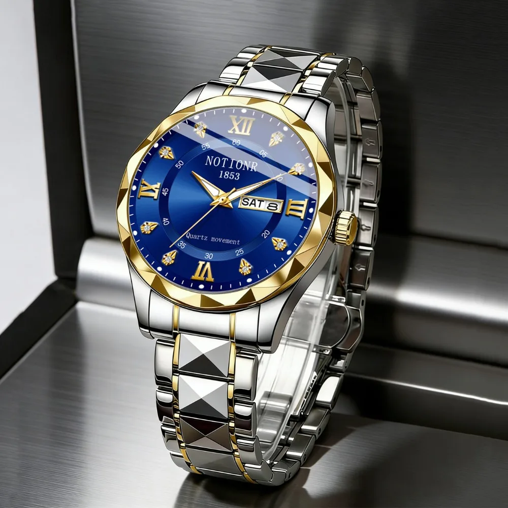 New Stainless Steel Men'S Quartz Watch Date Calendar, Sports Casual Business Resent, black gift box - view 3