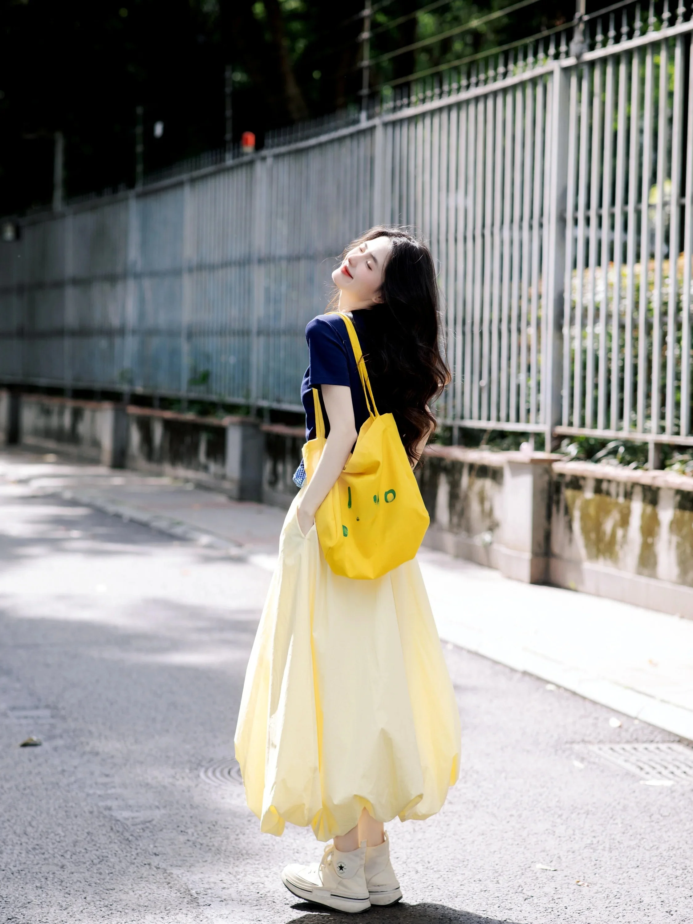 Yellow Yamamoto Bloom High Waist A-Line Skirt Women Summer Lazy Cloud Puffy Lantern Skirt Small Size Commute Casual Daily