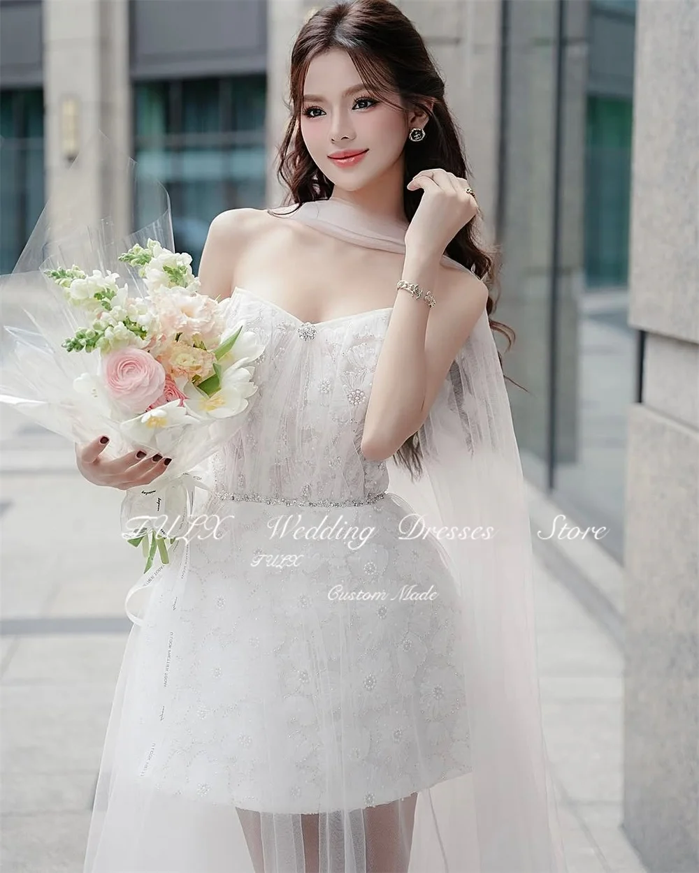 TULX Luxury Sparkly Lace Wedding Dress V Neck Tulle Birthday Party Ankle Length Engagement Party Customized Robe De Mariée 2025