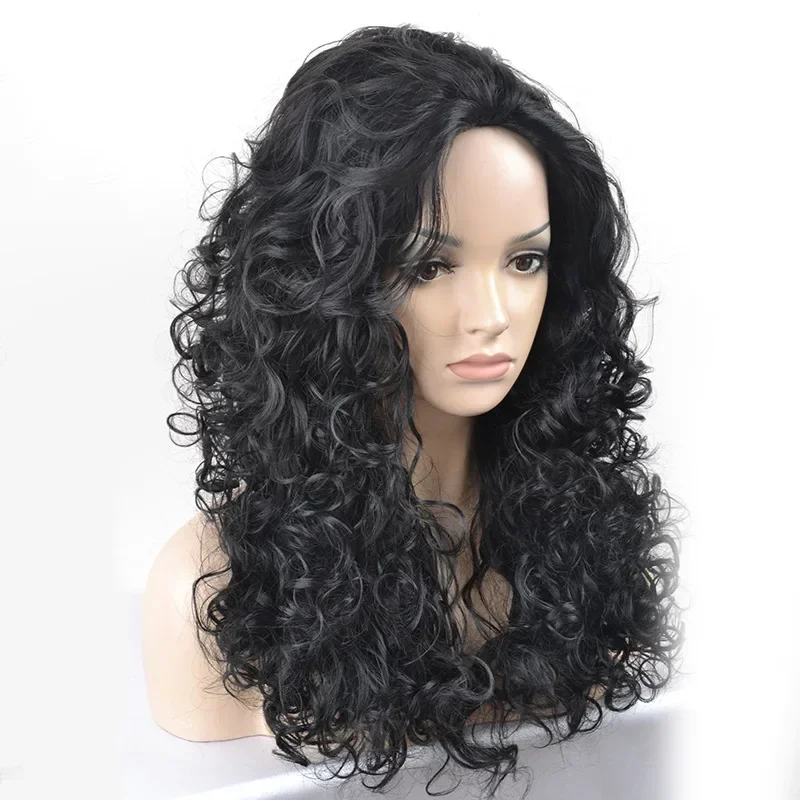 

Wool Roll Middle Part Fluffy Synthetic Long Curly Wig For Women 20 Inch Heat Resistant Fiber Black Corn Perm Wig Daily Use
