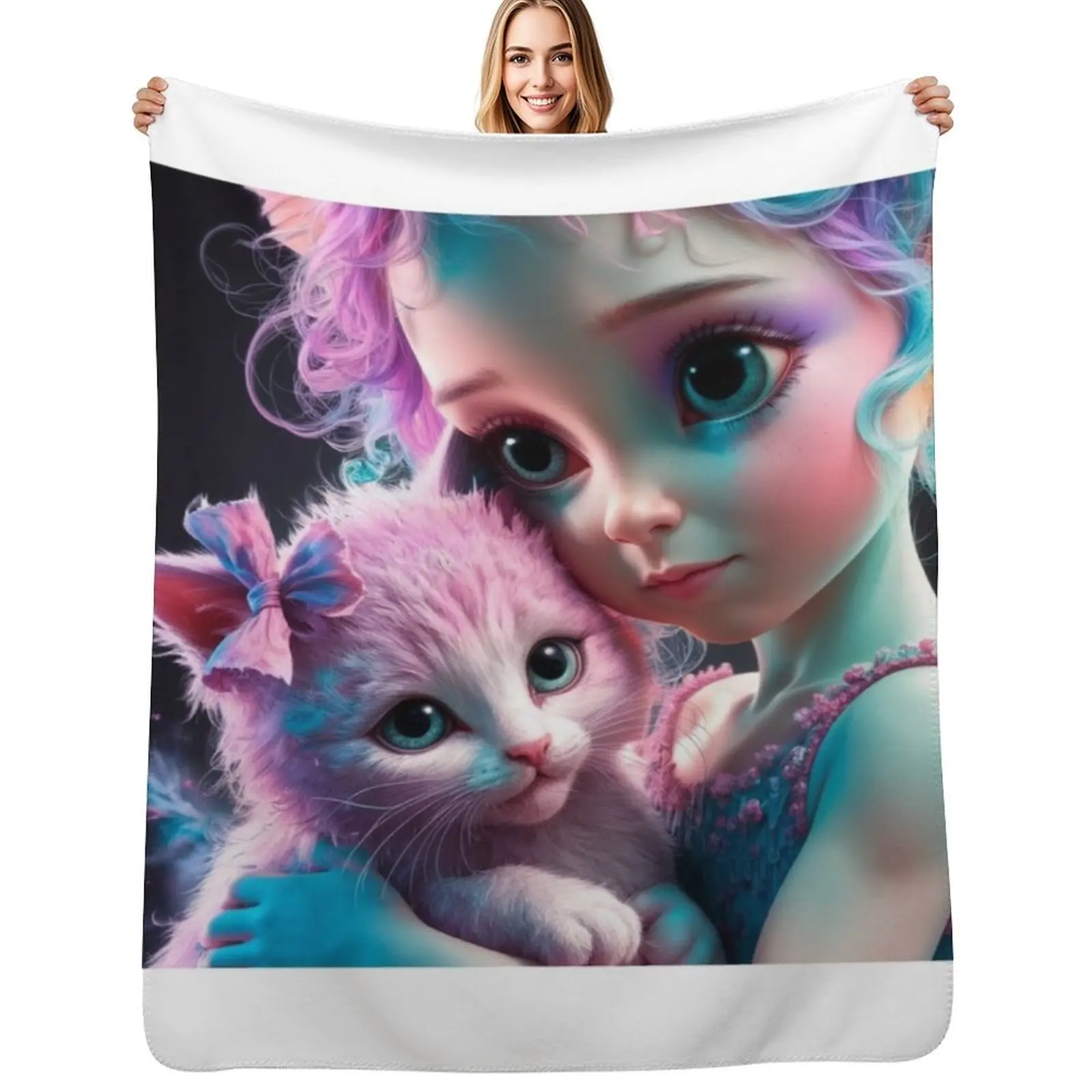 

Girl With Kitty Throw Blanket Large Blankets Sofas Of Decoration anime Giant Sofa Blanket