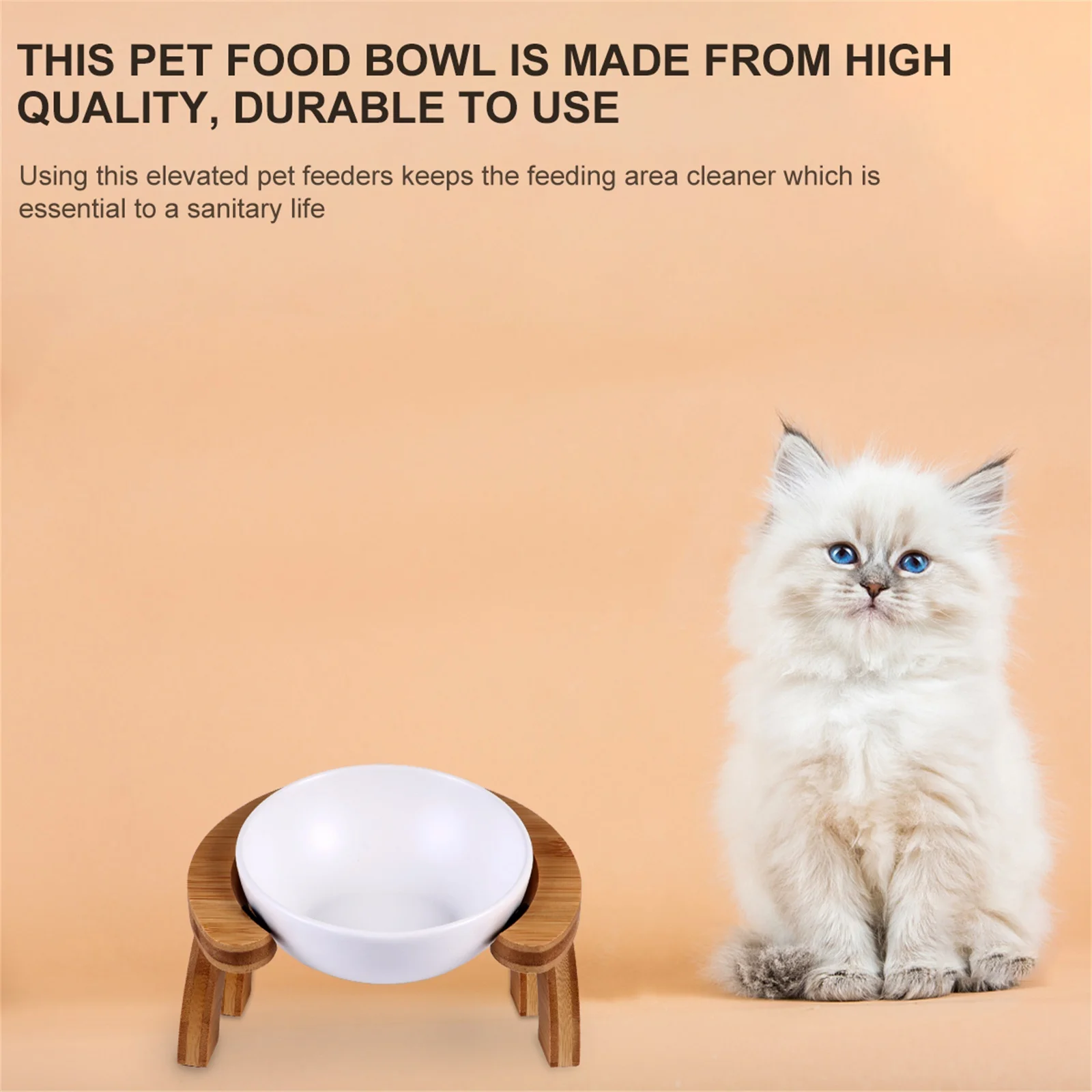 

1 Set Anti-Slip Elevated Pet Feeder Bowl Cat Dog Food Water Dish Durable Wooden Bracket Easy Clean Pet Bowl Set Floor Protector