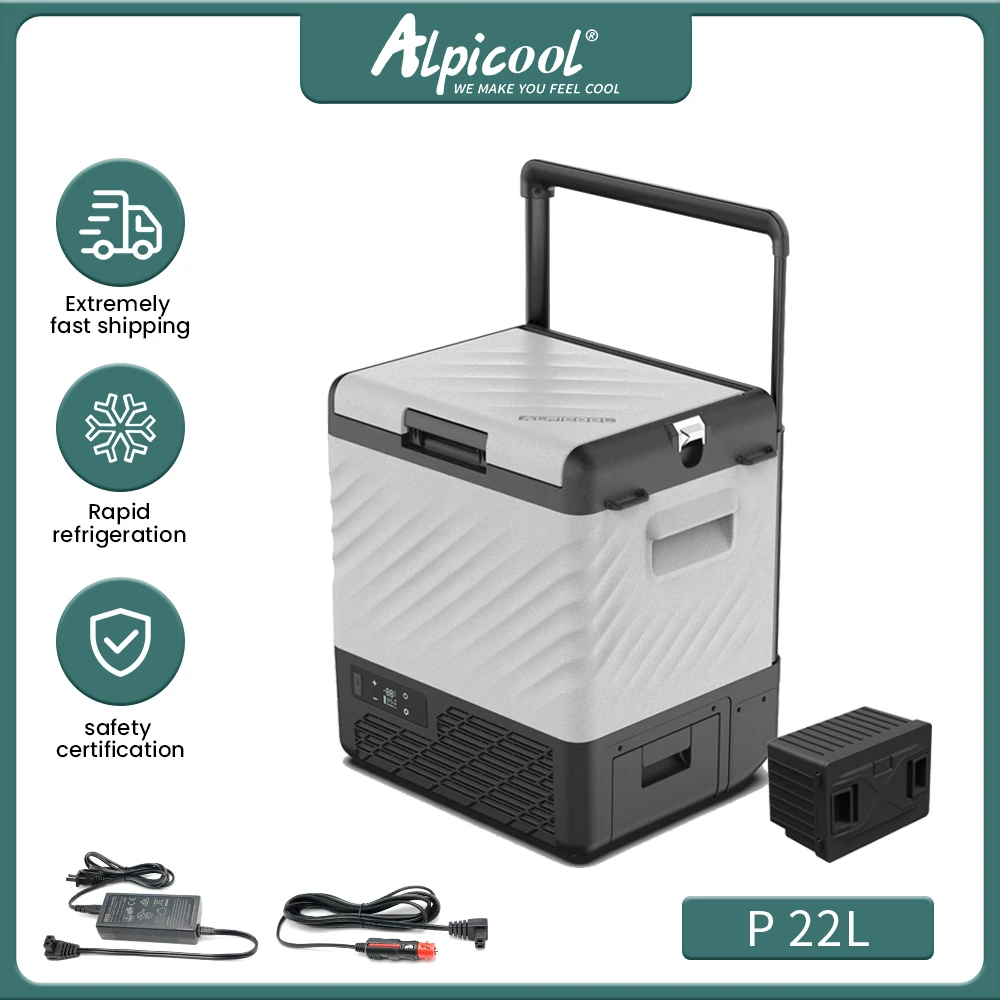 Alpicool P22 12 Volt Travel Cooler Mobile Freezer Box Durable Wheels Compact Car Fridge Compressor Refrigerator For Car Camping