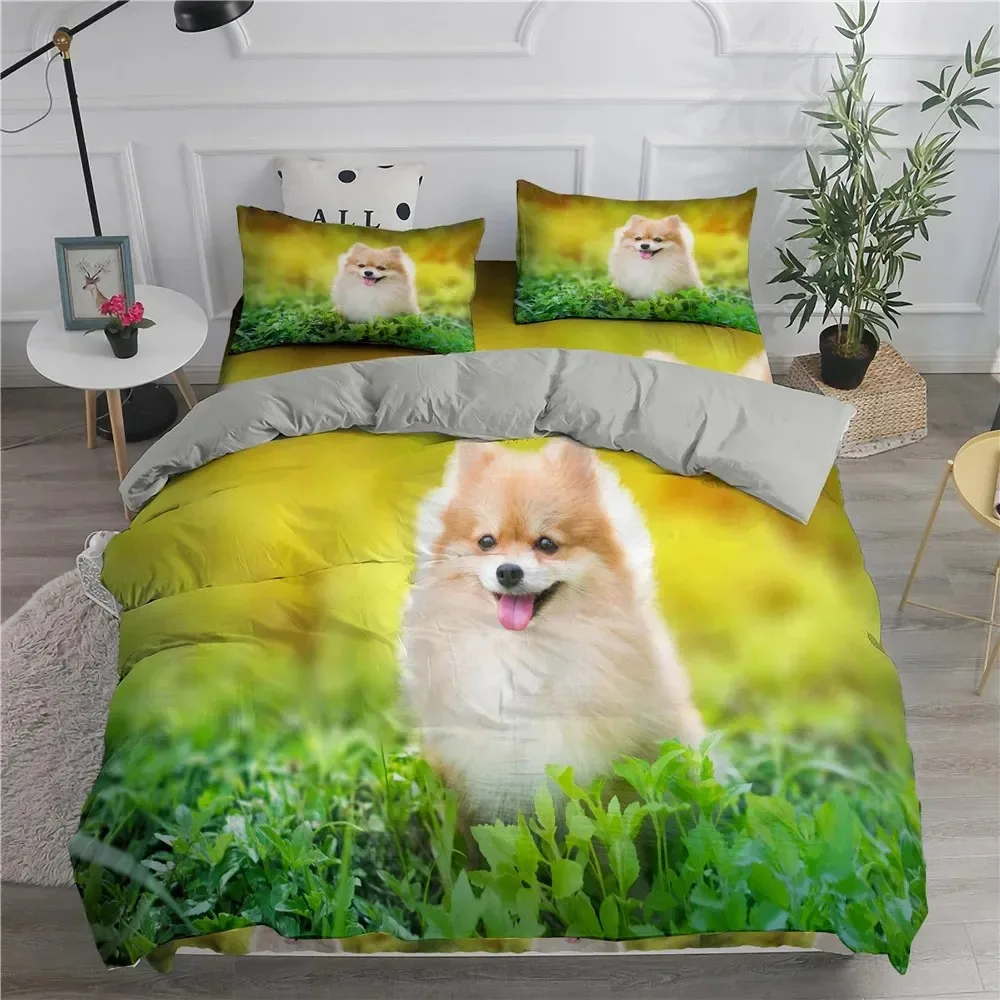 Pomeranian Dog King Queen Duvet Cover Puppy Bedding Set for Teens Adults Pet Animal Colorful Sky Polyester Quilt Cover