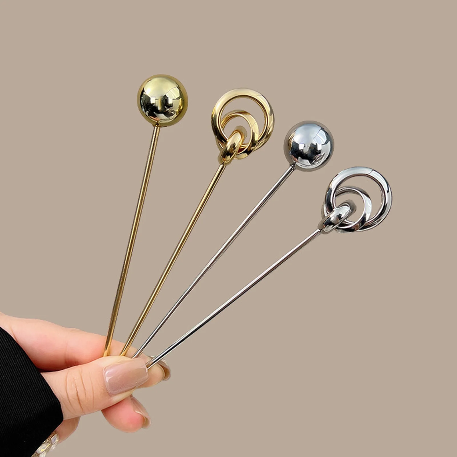 Metal Alloy Geometric Ball Hairpin 14cm Electroplated Hair Sticks for Women Daily Use Wedding Party Hair Accessories