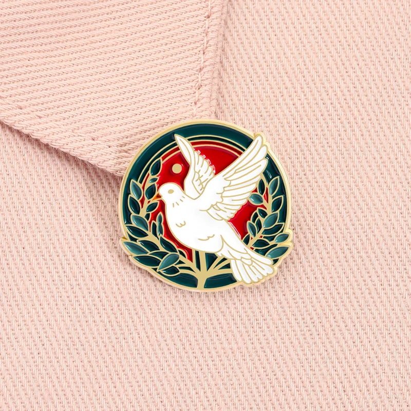 Peace Dove Olive Branch Enamel Pin Freedom Symbol Cartoon Animal Flying Bird Brooch Lapel Badge Fashion Jewelry Gift for Friends