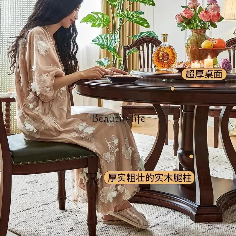 08 American solid wood round table retro style 1.5 meters round dining table