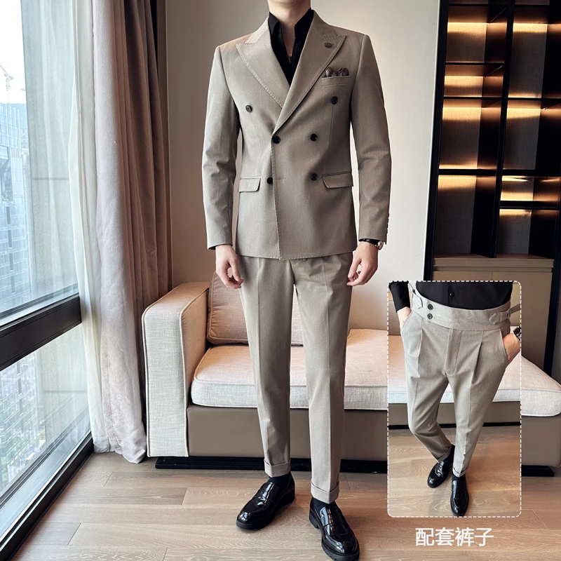 NONE Two-Piece Double-Breasted Slim-Fit Men Suit 3