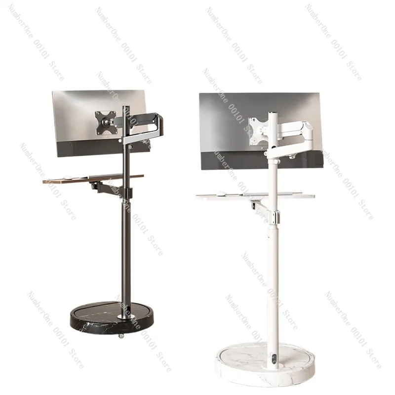 Luxury Wood Grain Monitor Floor Stand Gas Spring Arm Universal VESA Mount for 24 27 32 34 Inch Display Screen Adjustable