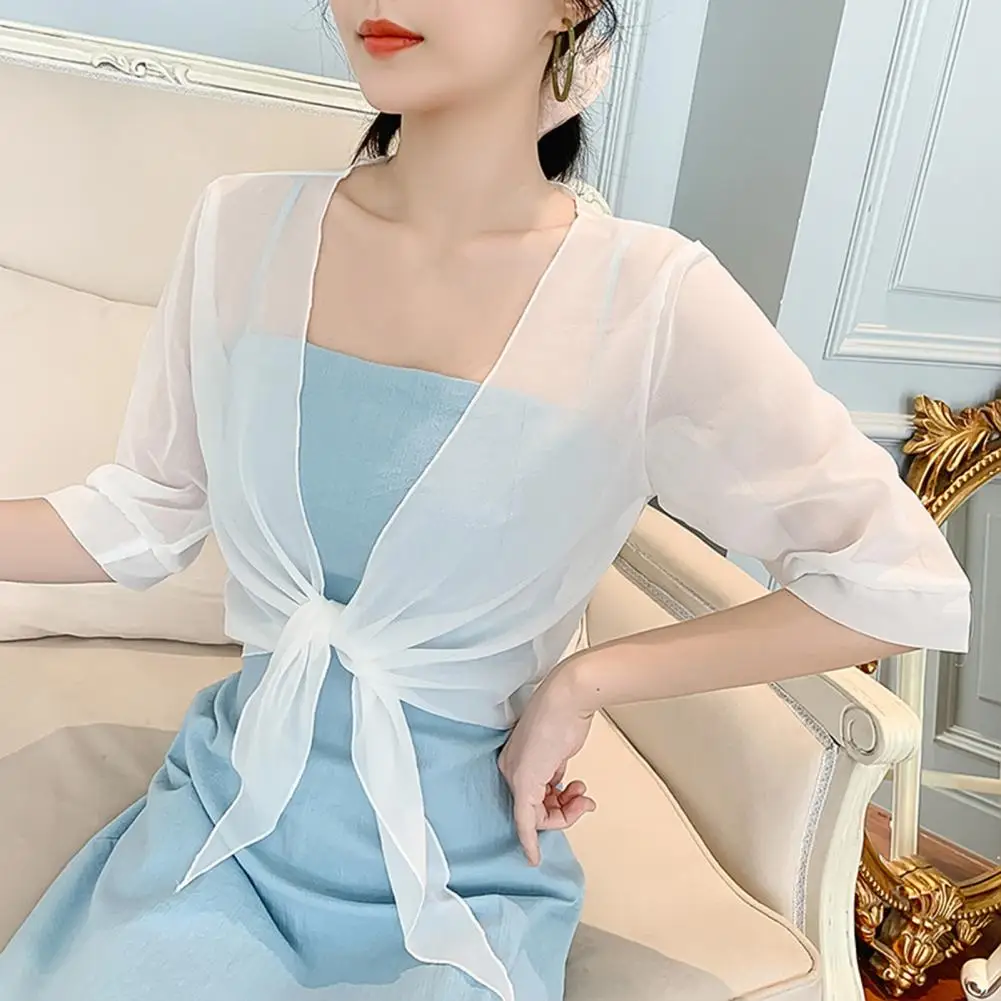 Pretty  Women Shawl Sweet Style Ultra-thin Perspective Air Conditioner Shawl Easy to Match Cardigan Women Cape Clothing