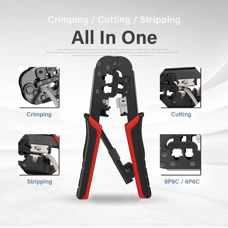 Imagem -04 - Cabo de Rede Crimpagem Tool Kits Stripper Punch Down Cabo Ethernet Crimper Ferramentas de Corte Rj45 Rj12 Rj11