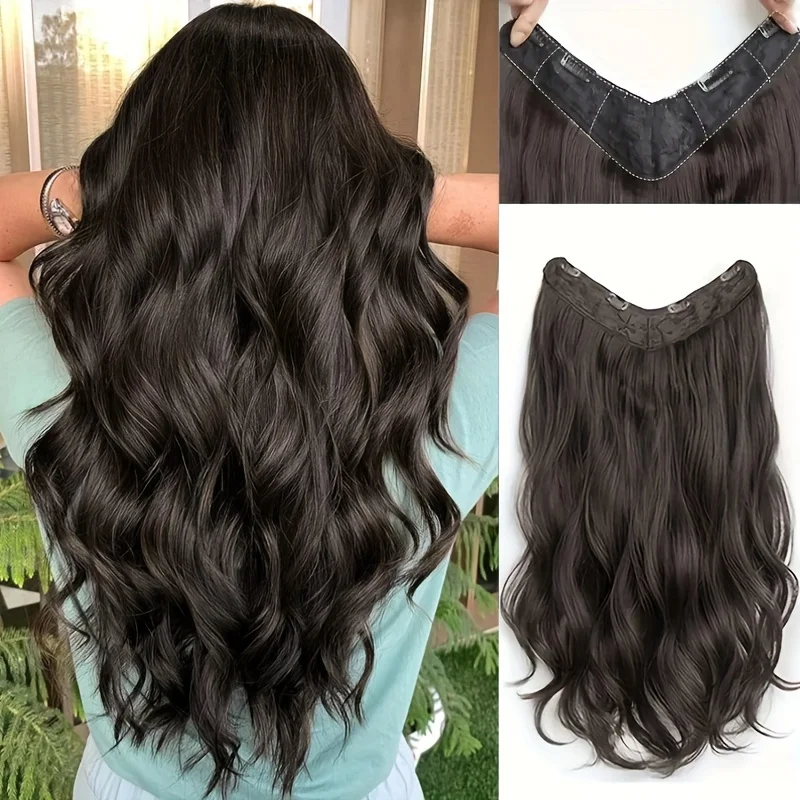 20' V-Shaped Body Wave Synthetic Clip In Hair Extensions High Temperature Fiber Hairpiece Easy Wear Seamless 4 Clip Ins Hair Wig