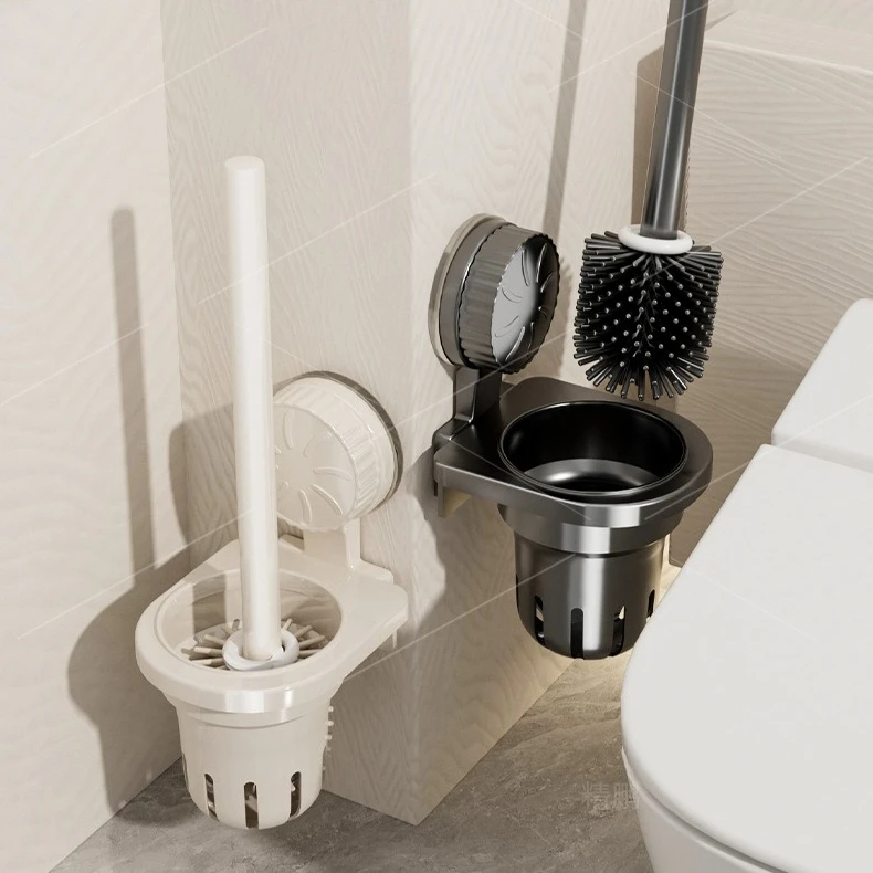 

Wall-mounted Toilet Brush Suction Cup Toilet Brush No Drilling Cleaning Tool Storage Rack No Blind Spots Bathrooms Washrooms