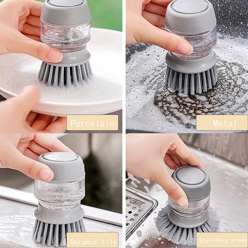 Kitchen Cleaning Brush Liquid Addition Soap Brush Household Kitchen Pot Scrubbing Brush Dishwashing Brush Liquid Soap Dispenser